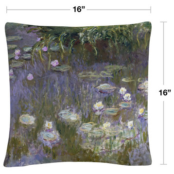 Monet 'Water Lilies' 16"x16" Decorative Throw Pillow
