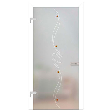 Elegant Hinged Glass Door, Full-Private with Frosted Design & Gemstones, 36"x80"