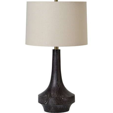 Truro Dark Brown Wood Grain Polyresin Table Lamp With Natural Linen Shade