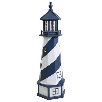 Outdoor Deluxe Wood and Poly Lumber Lighthouse Lawn Ornament, Navy and White, 47 Inch, Solar Light
