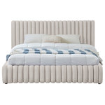 Meridian Furniture - Nico Black Velvet Upholstered Bed, Cream, Queen - Bring upscale modernity to your bedroom space with this stunningly elegant, sumptuously appointed Nico bed. This queen bed has deep vertical channel tufting on the headboard and footboard, adding textural beauty that instantly catches the eye. The entire bed is upholstered in cream velvet for a luxurious design that makes the bed the star of the show. A padded headboard supports your back while you binge watch TV in bed or read a book.