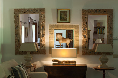 Inspiration for a large timeless open concept living room remodel in Florence with white walls