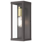 Livex Lighting - Gaffney 1-Light Bronze Outdoor ADA Medium Wall Lantern, Antique Gold Accents - Made of stainless steel, the charming Gaffney bronze finish outdoor wall lantern has a versatile look that can be placed almost anywhere. The antique gold finish accents & clear glass add a traditional touch to the clean, transitional-contemporary lines.