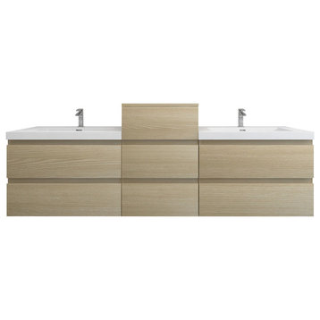 BTO 80" Wall Mounted Bath Vanity With Reinforced Acrylic Sink, Double Sink, White Oak