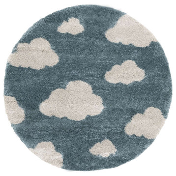 Kids Collection Blue Cream Clouds Area Rug, 3'11"x3'11"