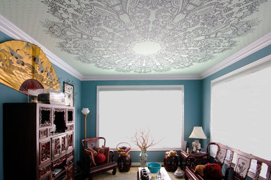 Example of a mid-sized asian family room design in New York