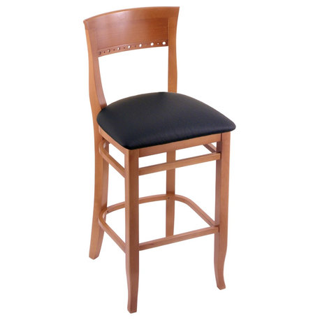 Holland Bar Stool, 3160 30 Stool, Medium Finish, Black Vinyl Seat