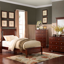 1356TC-1 4 PIECES COTTAGE KIDS CHERRY WOOD TWIN LOWER POST BEDROOM SET - Kids Beds