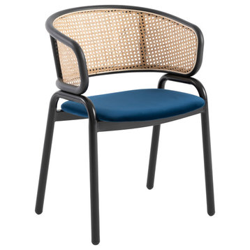 LeisureMod Ervilla Modern Dining Chair With Stainless Steel Legs, Navy Blue