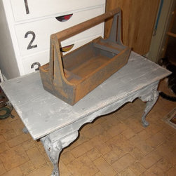 PMD Vintage metal Craftsman tool trug and grey distressed wood coffee table - Coffee Tables