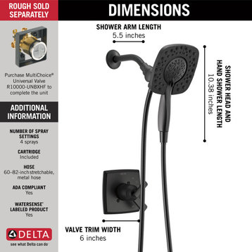 Delta T17264-I Ashlyn Monitor 17 Series Dual Function Pressure - Matte Black