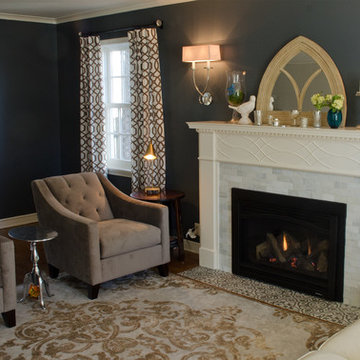 Carrera Marble Refreshes Living Room Fireplace