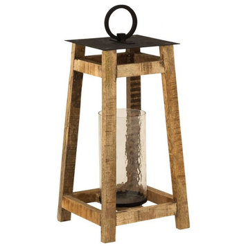 20 Inch Square Wood Lantern Candle Holder Ring on Top made of