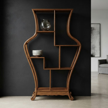 Oriental Light Brown Vase Shape Step Shelves Display Cabinet Divider ws4993