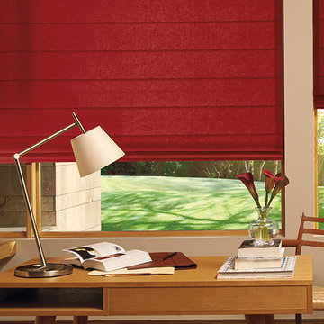 HOME OFFICE - DEN Red Roman Shades Window Treatment Ideas