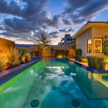 Raised Rim Flow Pool with Custom Fire/Water Feature