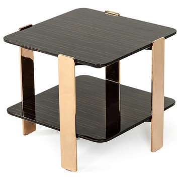 Modern End Table, Rose Gold Stainless Steel Legs With High Gloss Square Top