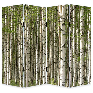 Benzara BM26523 3 Panel Foldable Evergreen Forest Print Screen, Green and White