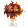 20" Autumn Maple Leaf and Berries Artificial Plant, White Urn