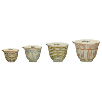 Stoneware Measuring Cups with Pour Spout, Set of 4 Sizes, Multicolor