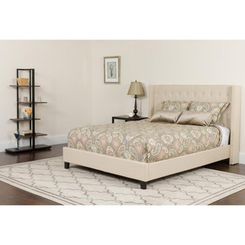Riverdale Twin Size Tufted Upholstered Platform Bed in Beige Fabric with...