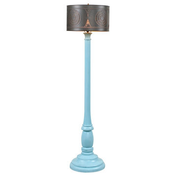 Irvins Country Tinware Brinton Floor Lamp in Misty Blue with Shade