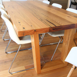 Custom recycled timber table with tapered box base - Dining Tables