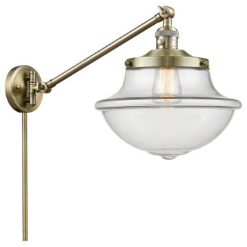 Large Oxford 1-Light Swing Arm, Antique Brass, Clear