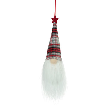 9" LED Lighted Red Plaid Gnome Christmas Ornament