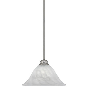 Stem Pendant In Brushed Nickel Finish With 14" White Alabaster Swirl Glass