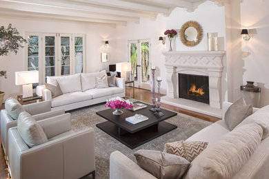 Inspiration for a timeless formal dark wood floor living room remodel in Los Angeles with white walls