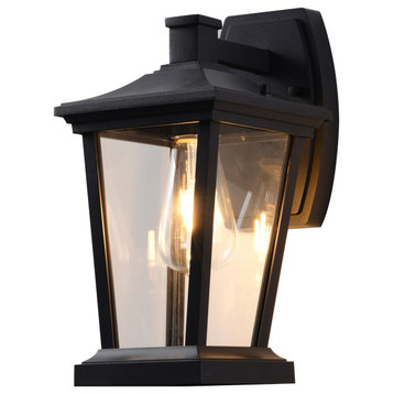 7.8" 1-Light Black Metal Outdoor Wall Sconce With A Clear Glass Shade