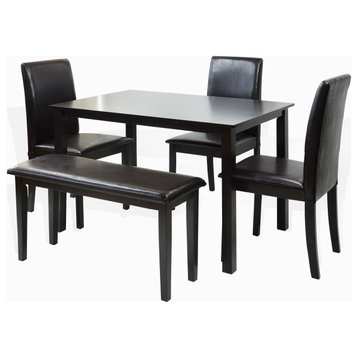 Dining Kitchen Set of Rectangular Table And 3 Side Chairs Fallabella 1 Bench, Espresso