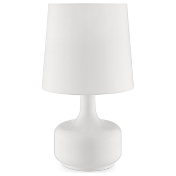 Benzara BM240455 Table Lamp With Teardrop Metal Base and Fabric Shade, White
