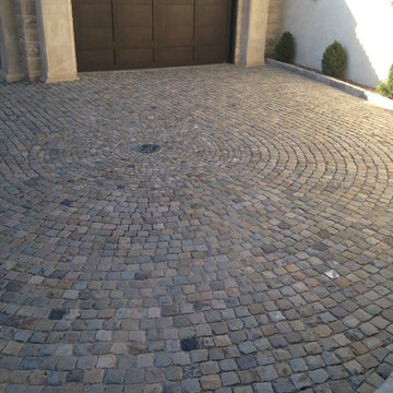 15. Antique Sandstone Cobblestone Driveway 5x5's & Mosaics, Pebble Beach CA