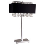 Ore International - Square Crystal Table Lamp, White, 28", Black - There is no shortage of style with this modern and luxurious table lamp with a double layer shade. The clean lines of the metal base create the stage for the multiple strands of circular artificial crystals on the lamp shade that is layered with a black linen cover shade to complete the elegant look. Lamp is 28-inch tall with a 9-inch x 5-inch metal base, topped off with a 15-inch black linen shade. On/off knob switch, requires one 100-Watt bulb, sold separately. UL listed.Bulbs not included