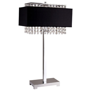 Square Crystal Table Lamp, White, 28", Black