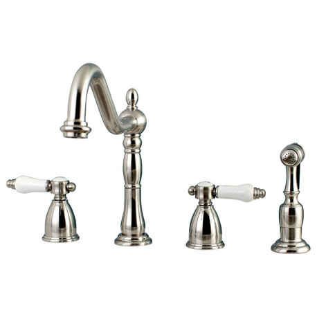 Kingston Brass Widespread Kitchen Faucet With Brass Sprayer, Brushed Nickel