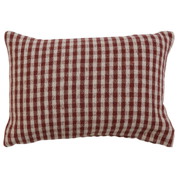 Woven Recycled Cotton Blend Lumbar Pillow Cover, Red and White