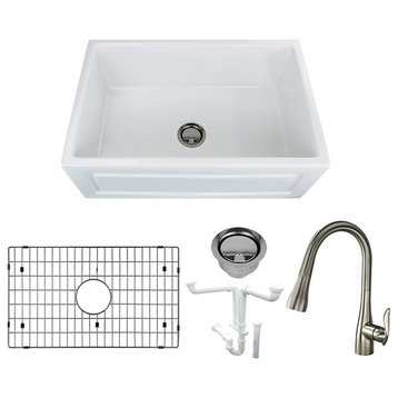 Transolid Logan 30" Farmhouse Kitchen Sink Kit With Faucet, Grid and Strainer