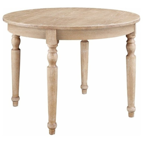 Linon Avalon Oak Wood Round Dining Table Decorative Turned Legs in Natural Brown