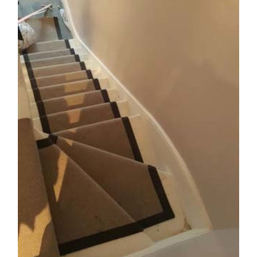 Grey Carpet to Stairs with Black Border as Carpet Runner