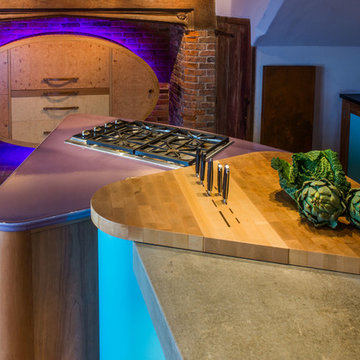 A modern, sociable kitchen-living area