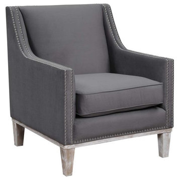 Maklaine Transitional Wood Accent Arm Chair in Charcoal Finish