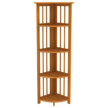 Corner Folding Bookcase, Easy Assembly Bookshelf. 51", Honey Oak