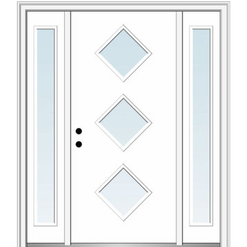 60"x80" 3 Lites Clear Right-Hand Inswing Primed Fiberglass Door, 4-9/16"