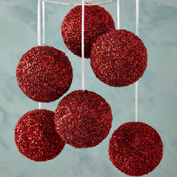 Red Sequined Beaded Ball Christmas Ornament Set from Horchow.com - Christmas Ornaments