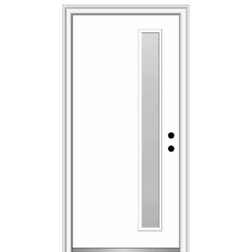 32"x80" 1 Lite Frosted Left-Hand Inswing Primed Fiberglass Door, 6-9/16"