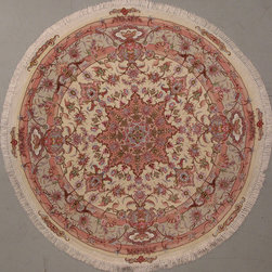 Round Persian Tabriz rug 5' diameter - Area Rugs