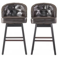 Westman Contemporary Tufted Swivel Barstools with Nailhead Trim, Set of 2